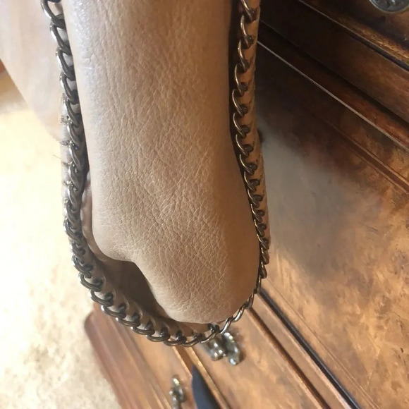 Handmade Leather Bag With Golden Chain Strap, Genuine  GENUINE Leather Tan purse with three chain straps
